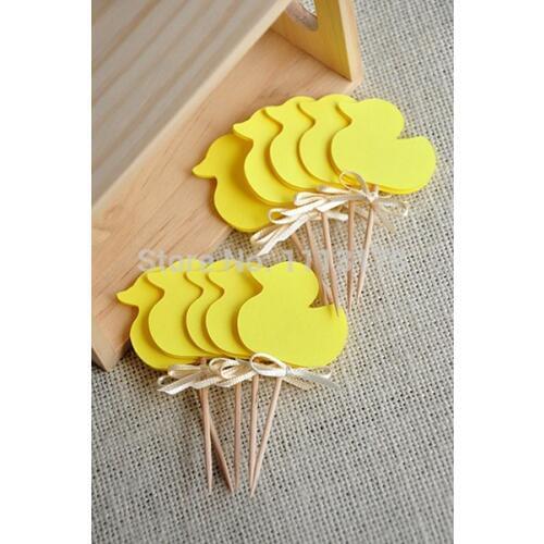 Cheap Gender Neutral Baby Shower Decorations - Yellow Duck Cupcake picks Birthday Cupcake Topper, wedding party cake topper