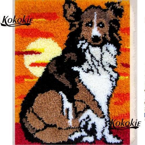 DIY latch hook rug kits canvas dog printing tapestry kits carpet embroidery kits tool accessories knooppakket klink haak kleed