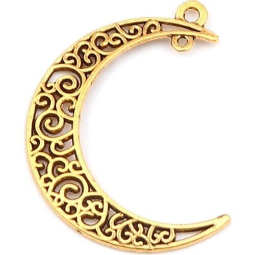 DoreenBeads Fashion Zinc Alloy Galaxy Pendants Moon Gold Color Filigree Hollow Charms DIY Making Jewelry 40mm x 31mm, 20 PCs