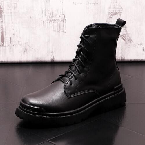 ERRFC Fall Winter Mens Black Motorcycle Boots Fashion Lace Up Short Ankle British Work Safety Leisure Shoes Size 38-43