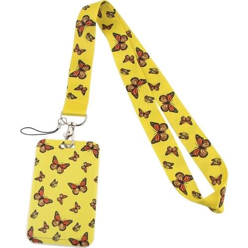 FD0249 Monarch Butterfly Office Card Set Fashion Keychain Belt Phone Lanyard Key ID Card USB Badge Holder DIY Lasso Lanyarde