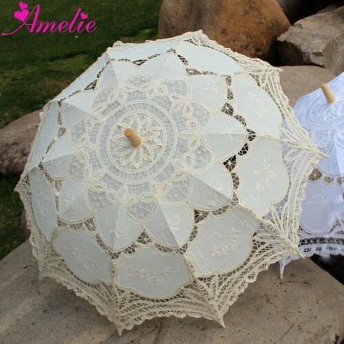 All Saints' Day Europen Style Handmade Cotton Lace Parasol Party Use Decorative Wedding bride and Groom Lace Umbrella 14Colors
