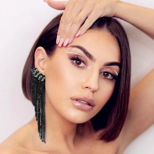 JIJIAWENHUA New Luxury Rhinestone Long Tassel Pendant Womens Earrings Dinner Party Wedding Gift Fashion Jewelry Accessories