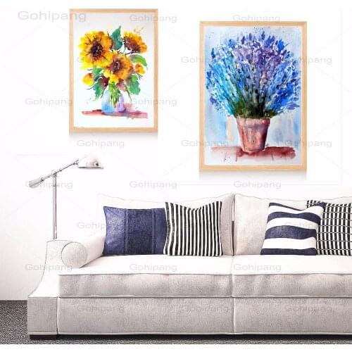Canvas Painting Lavander Sunflower Watercolor Art Print Poster Wall Pictures for Living Room Home Decorative Wall Decor No Frame