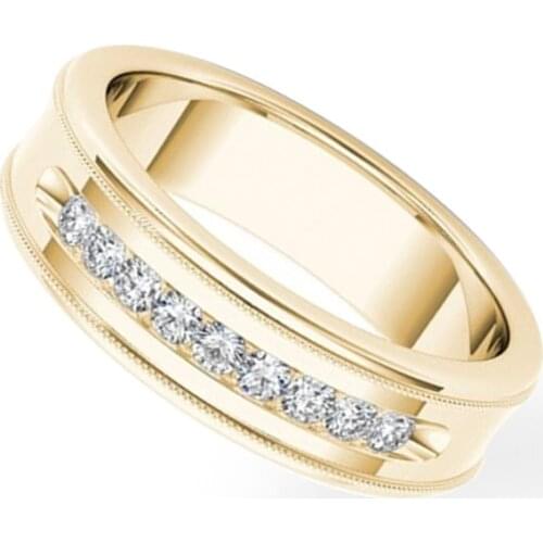 Ofertas Wholesale Simple Gold Color White Round Zirconia Crystal Female Ring for Women Jewelry Hand Accessories Size 6-11