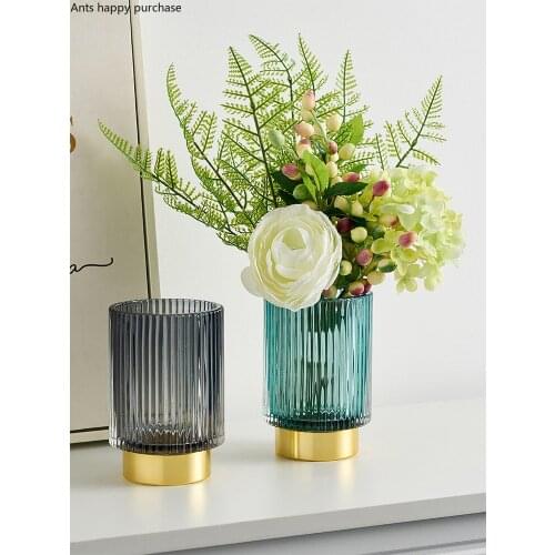 Creative Striped Solid Color Vase Flower Arrangement Simulation Flower Hydroponic Glass Vase Dining Table Living Room Decoration