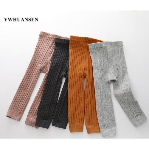 YWHUANSEN 0 to 8 Yrs Spring Autumn Double Needle Leggings Girl Combed Cotton Ribbed Leggings Baby Soft Lace Knitted Pant For Boy