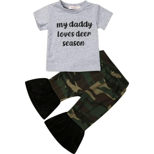 Citgeett Summer Baby Kids Girl Toddler Short Sleeve Daddy Top +Camo Pant Outfits Clothes Camouflage Set