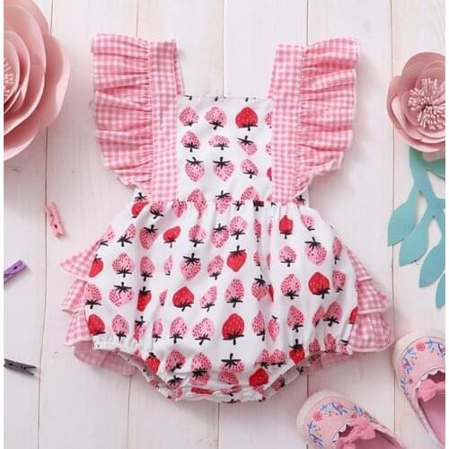 Summer Sweety Baby Girls Romper Infant Baby Summer Creative Strawberry/Pineapple Printing Fly Sleeve Jumpsuit Bodysuits
