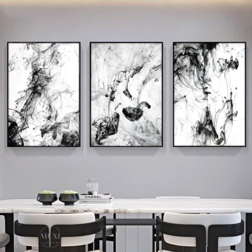 Dynamic Abstract Ink Canvas Paintings Chinese Black White Poster Print Nordic Wall Art Picture for Living Room Home Office Decor