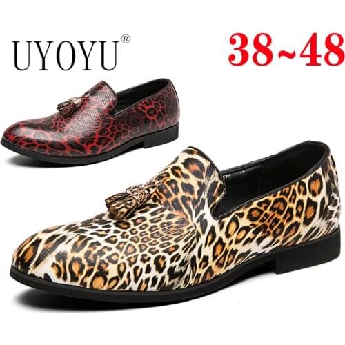 Brand 2021 New Men Leopard Dress Shoes Patent Leather Luxury Fashion Wedding Shoes Men Italian Style Oxford Shoes Big Size 38~48
