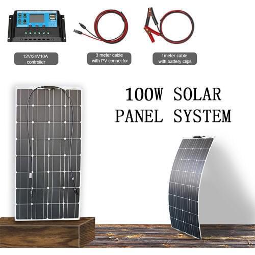Solar panels kit 100w 12v flexible battery charger monocrystalline panel solar system for home rv boat