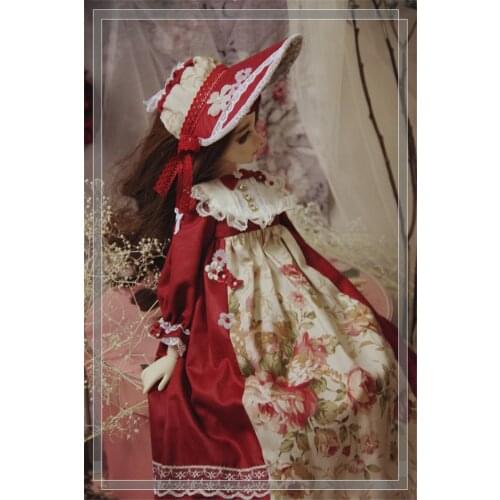 BJD Doll Clothing suitable for with 1/3 1/4 MDD Size Red Rose Forest Retro Flower Wedding Doll Accessories