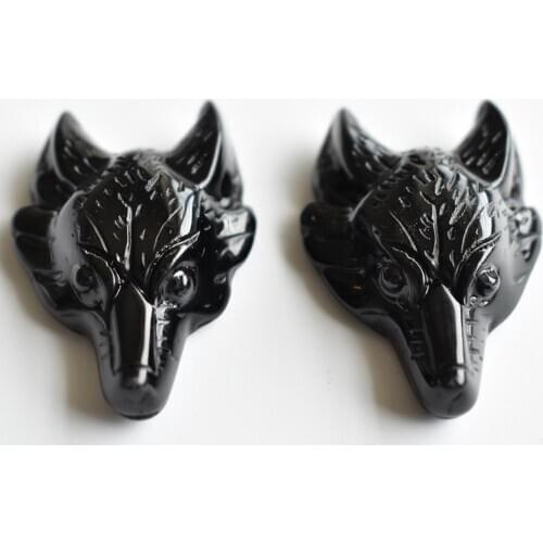 Wholesale 2pcs/lot Fashion good quality natural Obsidian stone Carved Wolf Head shape Pendants for Necklace jewelry making