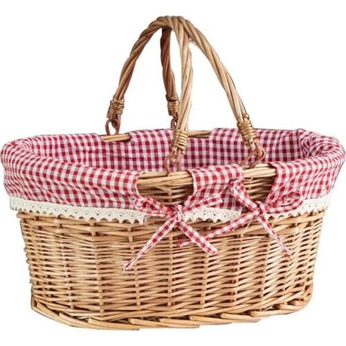 Oval Willow Woven Picnic Basket Candy Basket Storage Basket Wine Basket With Handle Egg Gathering Wedding Basket