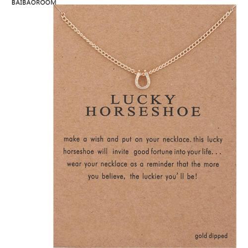 12pcs Sparkling HorseShoe gold-color Pendant necklace Clavicle Chains Fashion Statement Necklace Women Jewelry(Has card)