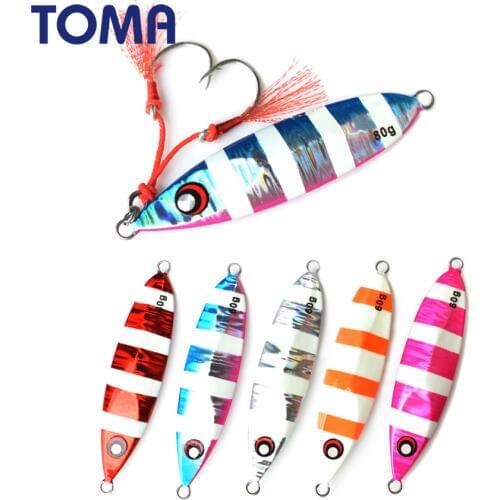 TOMA Slow Pitch Jigging Lure Luminous Saltwater 60G 80G 100G 150G Fishing Lead Jig Metal Spoon Hard Lure Bass Bait Tackle