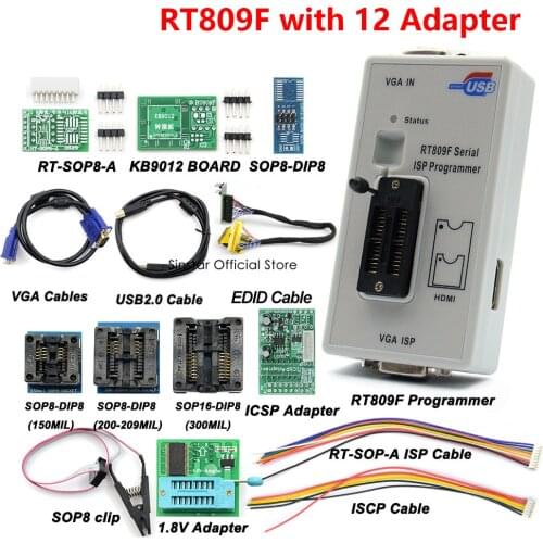 UPMELY RT809F Serial ISP Programmer with 11 Adapters +1.8V SOP8 Test Clip+EDID Cable Smart Portable Programming Calculator