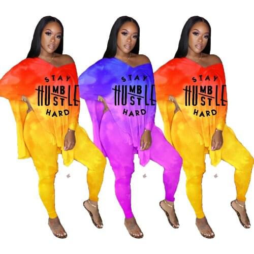 Kalenmos Plus Size Tie Dye Print Womens Set Letter V Neck Loose Top Jogger Pants Suit Tracksuit Two Piece Set Fitness Outfit