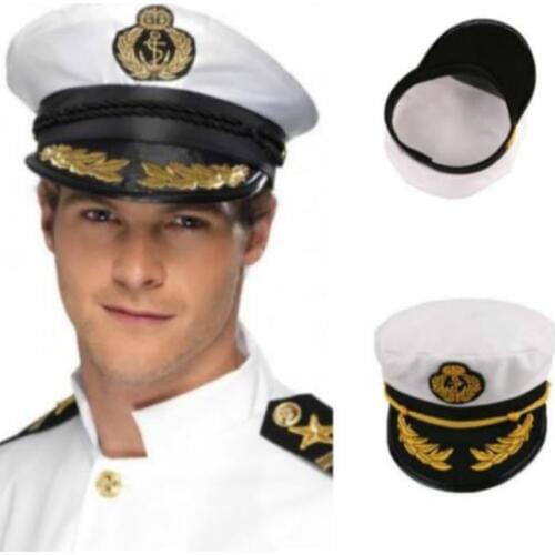 Adjustable Decorative White Hat Skipper Sailors Navy Captain Military Cap Adult Unisex Event & Party Fancy Dress Supplies