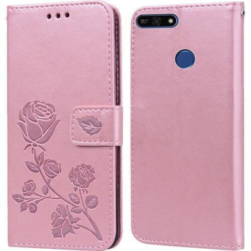 Luxury Leather Flip Book style Case for Huawei Honor 7C Pro Enjoy 8 Plus Rose Flower Wallet Stand Card Holder Case Phone Cover
