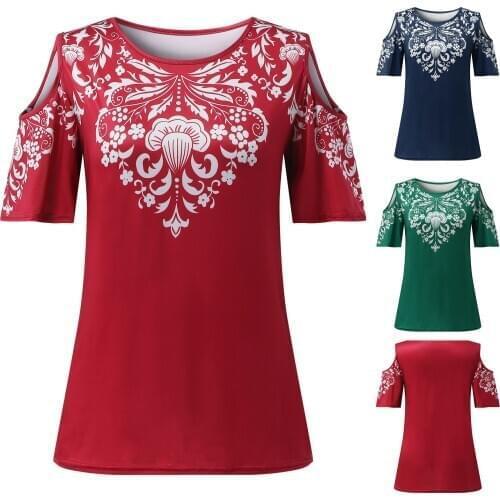 S-5XL Multicolor Womens plus size T-shirt Women Casual Printing Cold Shoulder Short Sleeve Loose Shirt Tops magliette donna F4