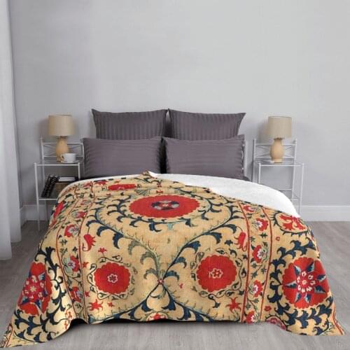 Samarkand Suzani Bokhara Uzbekistan Floral Embroidery Print Throw Blanket Brand Towel Take Fur Sofa Blanket Muslin Plaid Duvets