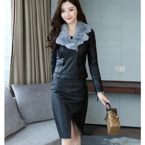 Spring Autumn Leather Coat Women Short Jacket Lady Long Sleeve Fur Collar Female Outerwear Faux PU Biker Streetwear Motorcycle