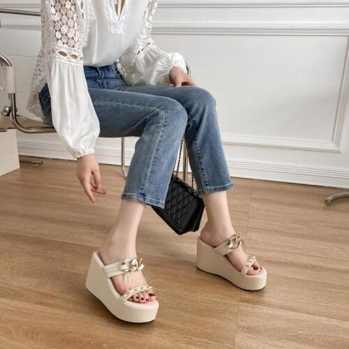 New Wedges shoes Platform heels Ladies Slippers Summer Sexy Flip Flops Super High Heels Mules Shoes Women Sandals Black beige