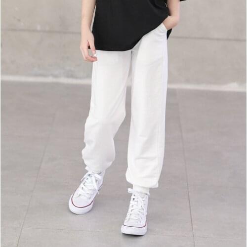 Girls' Sweatpants Medium Thickness 2020 Autumn Winter Models White Simple Loose Trendy Van Haren Casual Sports Pants Waist Pants