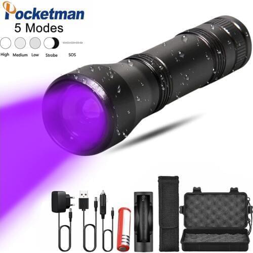 5 Modes LED UV Flashlight Ultraviolet Torch With Zoom Function Mini UV Black Light Pet Urine Stains Detector Scorpion Hunting 42