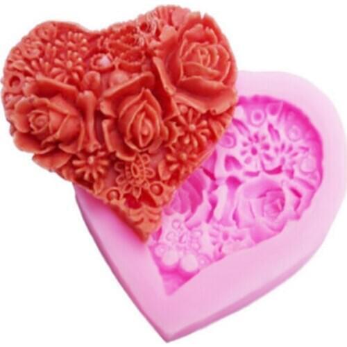 Heart-shaped Rose Soap Mold Chocolate Wedding DIY Soft Candy Baking Cake Decoration Tool Flower Silicone Mold