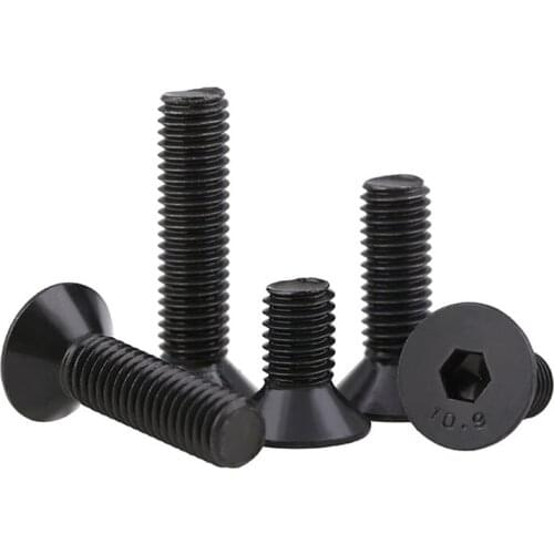 10.9 Level Black Countersunk Head Hexagon Socket Bolts KM DIN7991 Hex socket Flat Head Machine Micro Screw M1.6M2M2.5M3 20Pcs