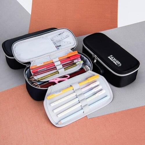 Large Capacity Oxford Pencil Bag Case W/ Password Lock Zipper Pen Storage Pouch Office Pen Holder Organizer Stationery Bag