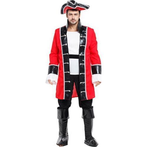 Adult Mens Deluxe Pirate Captain Costume Cosplay High Quality Role Earl Pirate Suits Caribbean Carnival Play Deluxe Purim Party