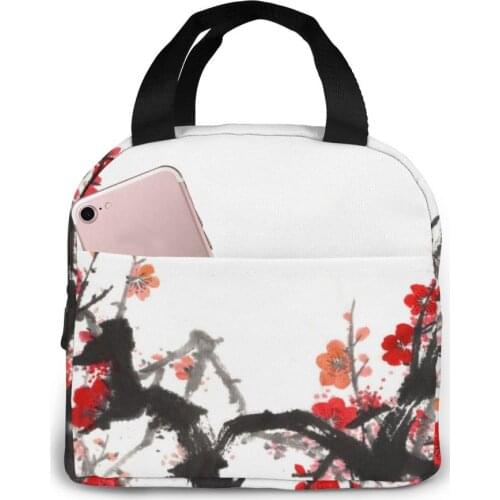 Japan Japanese Sakura In Blossom Lunch Bag Portable Insulated Thermal Cooler Bento Lunch Box Tote Picnic Storage Bag Pouch