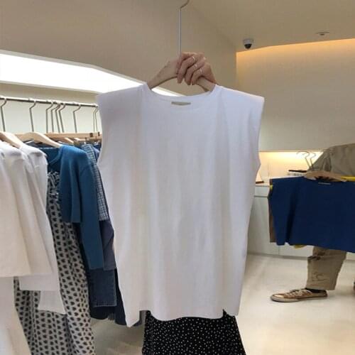 South Korea Dongdaemun 2020 Summer New Fashion Simple Solid Color All-match Top Casual round Neck Sleeveless T-shirt Women