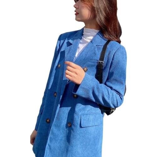 Stripe Suit Blazer Women 2021 Spring Autumn Korean Casual Double-breasted Slim Green Mid-length Jacket Female LR1367