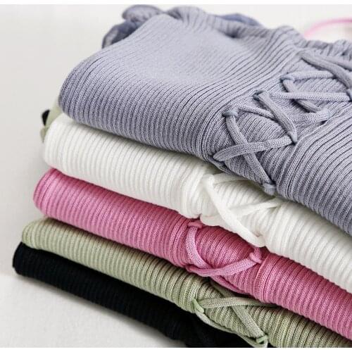 Women Summer Cross Halter Top Bustier Crop Tops For Women Knitted Camis Women Solid Top Crop For Women Female