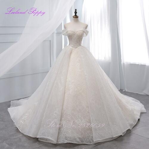Womens Off the Shoulder Ball Gown Wedding Dress Beaded Cathedral Train Sleeveless Emepire Waist Vestido de Novia Bridal Gowns
