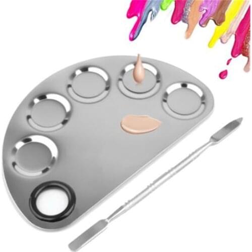 1Set Foundation Eyeshadow Mixing Palette Stainless Steel Makeup Mixer Nail Polish Mixing Plate Spatula Various Shape Nail Tool