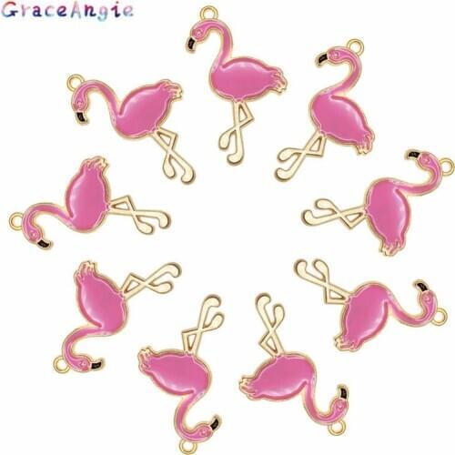 10Pieces Pink Alloy Flamingos For Necklace Squirrel Enamel Charms Lovely DIY Pendant Handmade Jewelry For Necklace Bracelet
