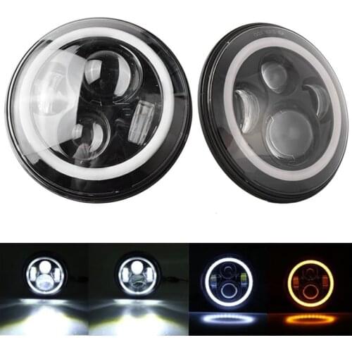 2 Pieces 7 Inch Round Led Headlight 80W with Angel Eye Hola Ring DRL Turn Signal Indicator for Wrangler JK LJ CJ H1 H2 Motor 12V