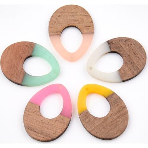 2 PCS Jewelry Making Hollow droplets Charms Handcrafted Vintage Natural Wood with Resin Pendant Design for Bracelet Earring