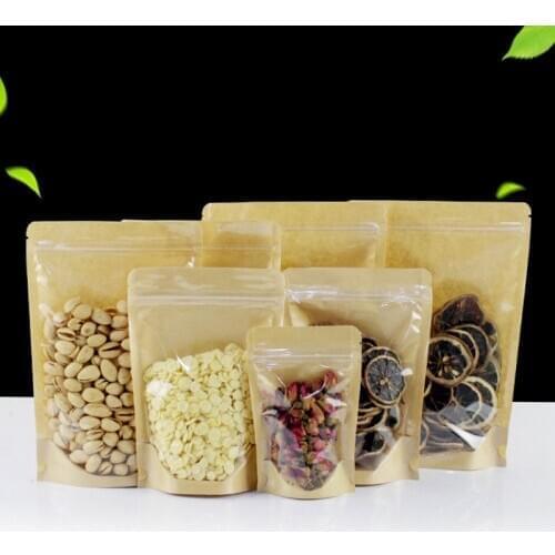 50Pcs/lot Kraft Paper Tea Bag Transparent Zip lock Empty Dried Food Fruit Gift package Self Sealing Bags Customizable logo