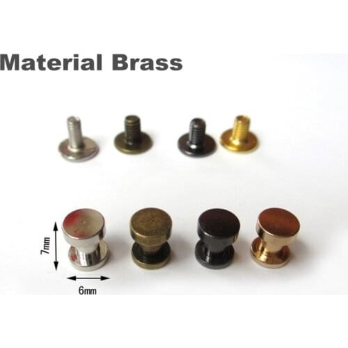 6x7mm Solid Brass Flat Punk I Shape Double Side Rivet Screw Back Stud For Leather Craft Bag Hat Shoe Clothes Jeans Accessories