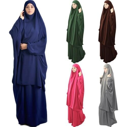 Full Cover Abaya Muslim Women Hooded Long Khimar Paryer Garment Dress 2 Piece Set Kaftan Jilbab Burka Eid Ramadan Islam Clothing