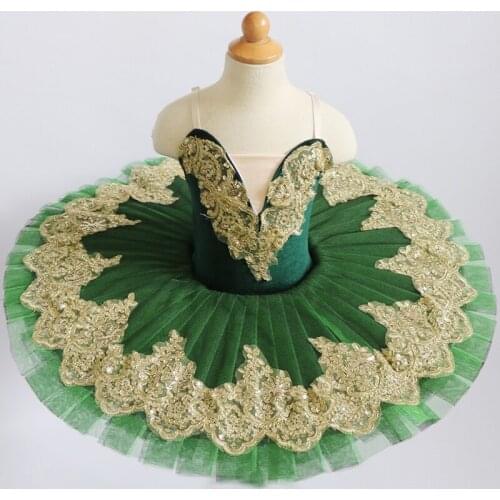 New Green Professional Ballet Tutus For Girls Child Swan Lake Ballet Dress Dance Clothes Pancake Ballerina Figure Skating Dress
