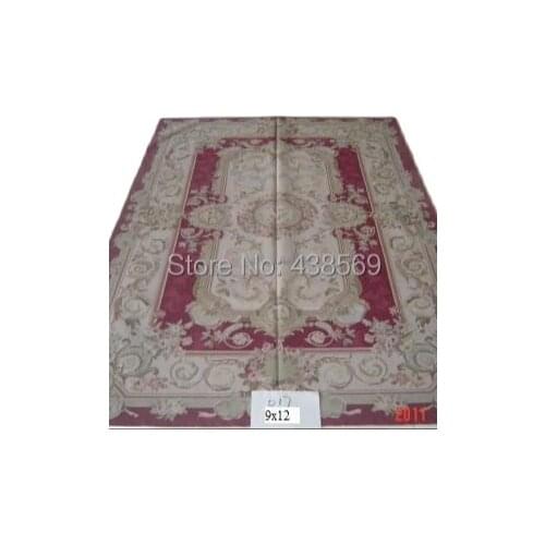 Free shipping 9'x12' Aubusson woolen rugs red design Shabby Chic carpets -- all kinds of rugs in our store