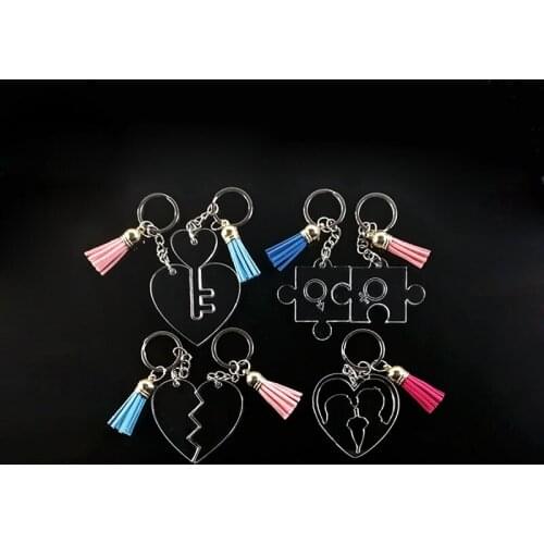 Custom Clear Acrylic Keychain With Tassel Ring Transparent Heart Shape Puzzle Key Chain Pendant Necklace Earring Accessories